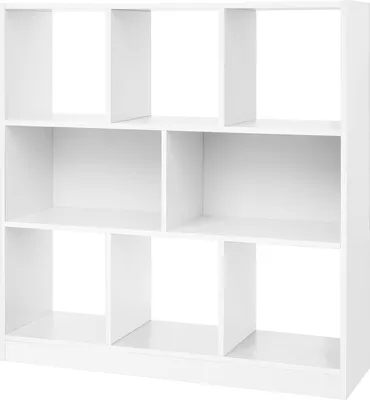 Produktbild von VASAGLE Bücherregal weiß/eiche Standregal aus Holz mit offenen Fächern Vitrine