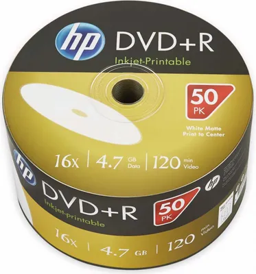 Zdjęcie produktu dla HP DVD+R 4,7 GB, 120 min, 16x, opakowanie zbiorcze, 50 płyt CD z nadrukiem