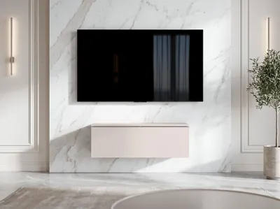 Produktbild von AX LIVING Barvo 100 cm TV Kommode Lowboard Beige Kaschmir Hängend