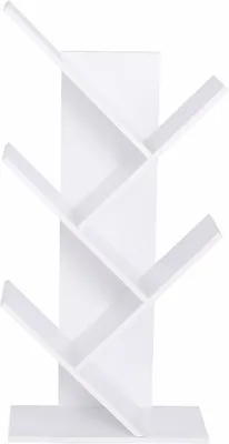 A white tree-shaped bookshelf against a white background.