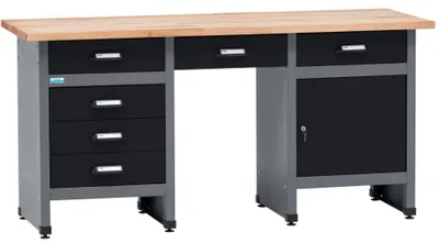 Produktbild von Küpper Werkbank 12579, 170x84x60 cm, 6 Schubladen, 1 Tür, 300 kg Traglast, 30 mm massive Buchenarbeitsplatte