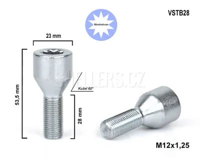 Obrázek produktu pro Kolový šroub M12x1,25x28 kužel s vnitřním mnohohranem, VSTB28 průměr hlavy 23mm výška 53,5 mm