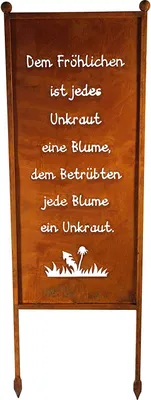 Produktbild von Schild Spruchtafel Gartenschild Edelrost Rost zum Einstecken rostige Gartendeko Dem Fröhlichen ist jedes Unkraut eine Blume den Betrübten Jede Blume ein Unkraut
