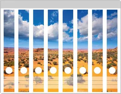 Produktbild von Wallario Ordnerrücken Sticker, selbstklebend für schmale Ordner, 8 Stück, Motiv Wüste in Arizona - blauer Himmel mit Wolken I