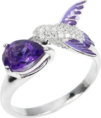 Produktbild von Offener Ring mit Vogel-Wassertropfen, künstlicher Amethyst, Zirkonia, für Damen, Verlobung, Hochzeit