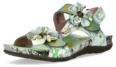 Produktbild von Laura Vita Damen Sandalette Blumenapplikationen mit Schmuckstein LILOO 06, Größe:39 EU, Farbe:Grün