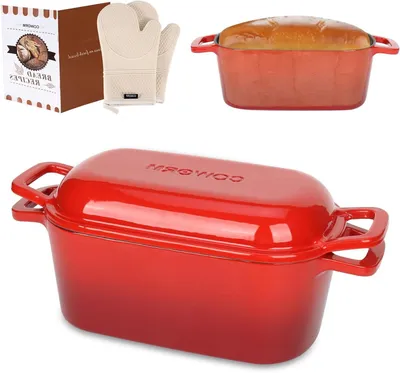 Productafbeelding van Gietijzeren Oven - Broodpan Deksel - Brood Bakken - Gelijkmatige Warmte - 3.6 Liter - Rood