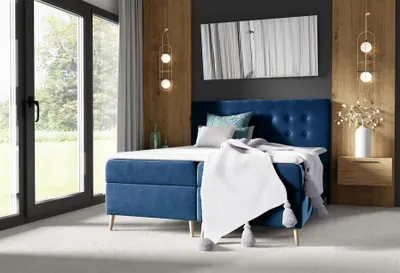 Produktbild von Boxspringbett Schlafzimmerbett GABIN 200x200cm Stoff Fresh Blau