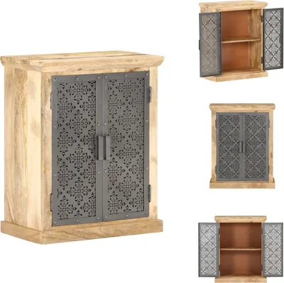 Image de Meuble de rangement avec portes en acier, 60x35x75 cm, en bois massif de manguier