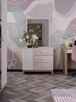 Produktbild von Kommode mit Spiegel Kindermöbel Holz Rosa 2tlg Kinderzimmer Schrank