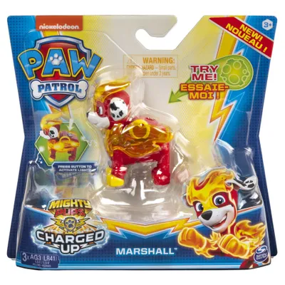 A toy dog figure in its retail packaging.