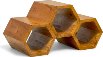 Immagine prodotto di Portabottiglie in legno - Portabottiglie per vino - Cucina soggiorno bar - Decorativo a nido d'ape - In teak per 3 bottiglie - 18x34x18 cm
