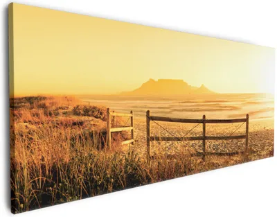 Produktbild von Wallario Premium Leinwandbild Strand in Südafrika I - Himmel in orange in Größe 50 x 125 cm