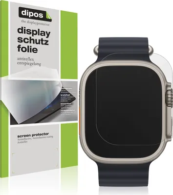 A product packaging and a smartwatch with a screen protector applied.