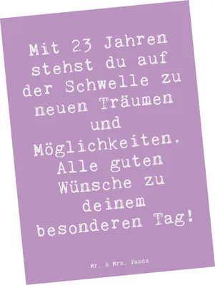 Produktbild von Mr. & Mrs. Panda bildkarte Spruch 23. Geburtstag - Lavendeltraum - Geschenk, guten Wünsche, Grußkarte, Kunstkarten, Postkarten, Abenteuer, Happy Birthday, 23 Jahre, Alter