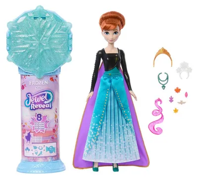Produktbild von Disney Frozen Disney Die Eiskönigin Jewel Reveal Anna-Modepuppe mit 8 Überraschungen wie Juwelenbox und 10 Zubehörteilen, Modepuppe, Weiblich, 3 Jahr(e), Junge/Mädchen, 317,5 mm, Mehrfarbig