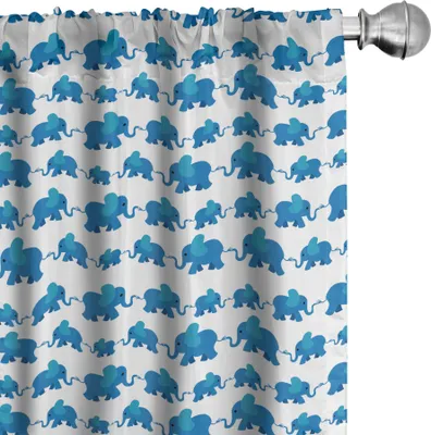 Obrázok produktu pre ABAKUHAUS Zavesy, záclony, detské detské vzory detská izba téma modrá farba Adorable Animals Horizontal Pattern, 2 kusy 75 x 175 cm, modrá biela