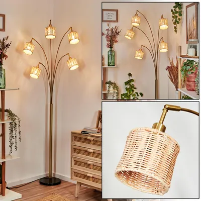 Produktbild von Dello Stehlampe aus Metall/Rattan in Schwarz/Messing gebürstet/Naturfarben