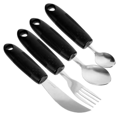 Produktbild von Edelstahl Besteckset mit rutschfestem Griff, 4-teilig, für Senioren und Menschen mit Behinderungen