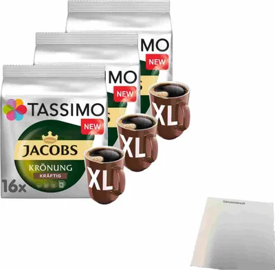 Produktbild von Tassimo Jacobs Krönung XL Kräftig 3er Pack (3x144g Packung) + usy Block