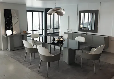 Immagine prodotto di Il set per la sala da pranzo comprende tavolo e 6 sedie, console con specchio e cassettiera