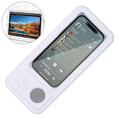 Produktbild von Dusch Handyhalter Wasserdicht – Badezimmer Phone Case mit Lautsprecher & Licht, Saugnapf Wandhalter für Dusche, Musik & Video, Anti-Beschlag