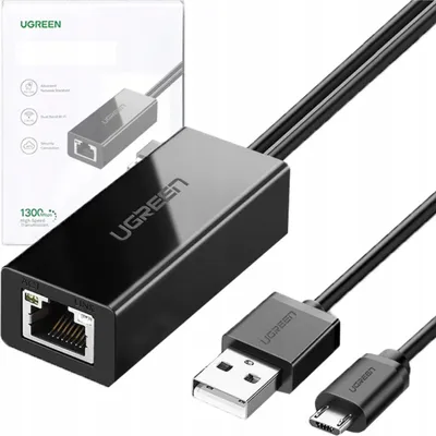 Immagine prodotto di Ugreen 30985 Adattatore di rete esterno per Chromecast con connettori Micro Usb / Usb-A 100Mb/S 1M - Nero