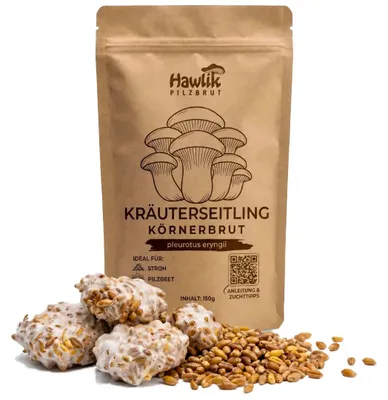Produktbild von Hawlik Pilzbrut Kräuterseitling Körnerbrut 150 g – Pilzbrut für Pilzzucht auf Stroh, Pilze anbauen