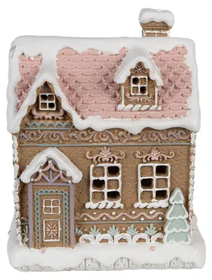 Productafbeelding van Clayre & Eef peperkoekhuis met LED-verlichting, 13x10x16 cm, bruin, van polyresine
