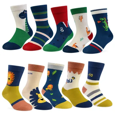 Produktbild von TUUHAW Socken Jungen 27-30 Lustige Socken Kinder 27-30 Kindersocken mit Dinosaurier Löwen Muster Baumwollsocken für Kinder Sportsocken Haussocken Fussballsocken – 7253 / Löwe Dinosaurier