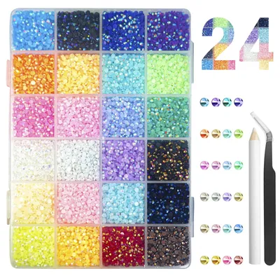 Strassteine 3 mm, 24 Farben, 19.200 Stück, mit Pinzette und Wachsstift