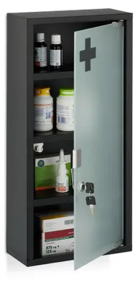 Image de Armoire à pharmacie en acier noir avec porte vitrée verrouillable