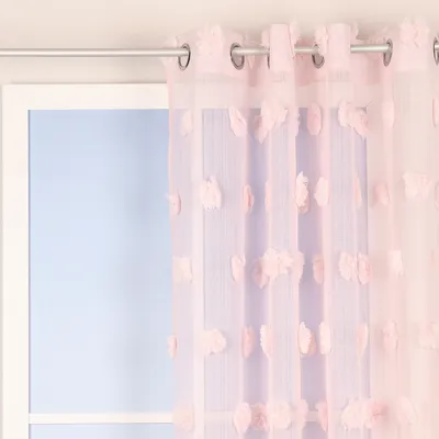 Produktbild von Ösengardine Leinenoptik mit Pompons uni rosa 140x260cm