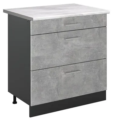 Immagine prodotto di Mobiletto base per cucina Vicco R-Line Calcestruzzo/Antracite 80 cm con 3 cassetti piano di lavoro Marmo, Model 72386