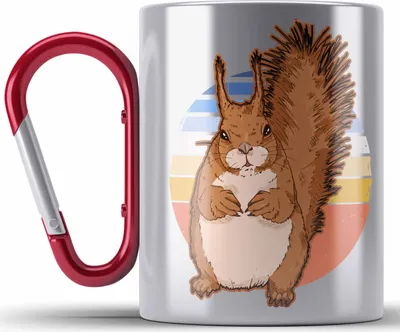 Produktbild von Trendation - Eichhörnchen Edelstahl Tasse Karabiner Geschenk Grafik Vintage für Eichhörnchen Liebhaber Geschenkidee Lustige Edelstahl Tasse Karabiner (Rot)