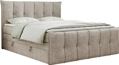Produktbild von King Boxspringbett 160x200, Boxspringbett 160x200 mit Bettkasten und Matratze H3, Polsterbett 160x200 mit Matratze, Bett 160x200 mit Bettkasten, PREMIUM-11-KING - 160x200 - Beige - Struktur - H3