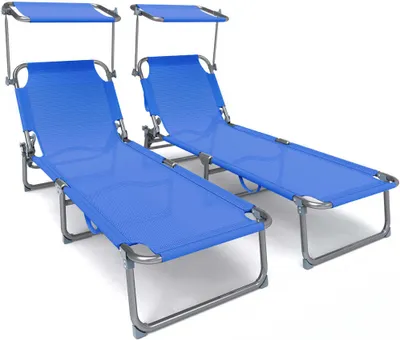 Produktbild von VOUNOT® 2er Set Sonnenliege Klappbar, Gartenliege Strandliege mit Sonnenschutz und Verstellbarer Rückenlehne, Blau