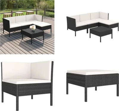 Produktbild von vidaXL 5 tlg. Garten Lounge Set mit Auflagen Poly Rattan Schwarz - Garten-Sofagarnitur - Garten-Sofagarnituren - Gartensofa-Set - Gartensofa-Sets