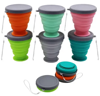 Produktbild von Faltbare Silikon Tasse 200ml 6er Set Reisebecher Camping Outdoor