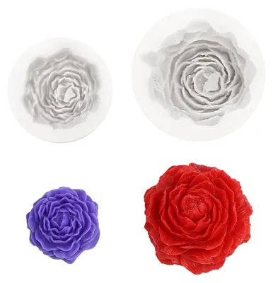Productafbeelding van Set van 2 siliconen vormen voor bloemen, bestaande uit een grote en een kleine vorm voor pioenrozen. Ook geschikt voor het maken van kaarsen, rozen en andere 3D-objecten