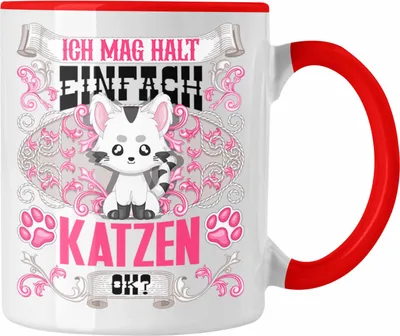 Produktbild von Trendation - Katzen Tasse Geschenk Katzen Mama Besitzer Spruch Geschenkidee Ich Mag Halt Einfach Katzen Ok (Rot)