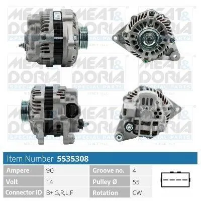 Produktbild von MEAT & DORIA 5535308 Lichtmaschine Generator LiMa 90A 14V für SMART FORTWO Coupe (451) FORTWO Cabrio (451)