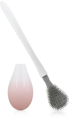 Image de Brosse de nettoyage pour WC en silicone à long manche, sans recoins, pour salle de bain et WC (4 pièces, rose)