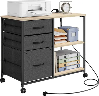 Produktbild von WOLTU Aktenschrank mit Ladestation Rollen, aus Metall Holzwerkstoff : Helle Eiche Farbe: Helle Eiche