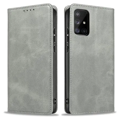 Produktbild von Handyhülle für Samsung Galaxy A71 Kunstleder Flip Cover Hülle Klapphülle Case Kartenfach Farbe: Grau