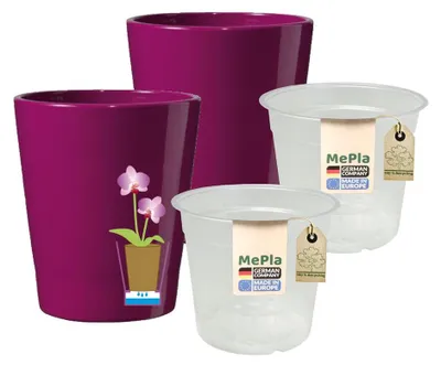 Produktbild von MePla - 2 Stück - Orchideenkübel Merina ø 14 Brombeer + Pflanztopf Orchidee ø 12