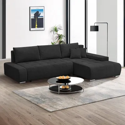 Produktbild von Ecksofa DRACO L mit Schlaffunktion & Bettkasten, Velo in Anthrazit, Ottomane Rechts