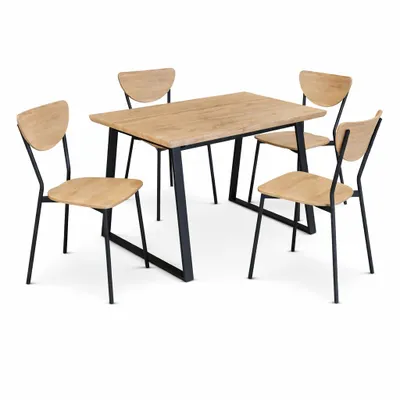 Produktbild von Kiwari® Oka Essgruppe mit Esstisch und 4 Stühlen, MDF und Metall, Eiche Natur/Schwarz, Tisch 110 × 70 × 75 cm