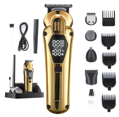 Image de INF Tondeuse sans fil multifonction 5-en-1 kit de toilettage avec lames en acier inoxydable, écran LED, étanche et batterie 600mAh Or