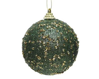 Produktbild von Weihnachtskugeln Kunststoff mit Pailletten 8cm piniengrün, 12er Set